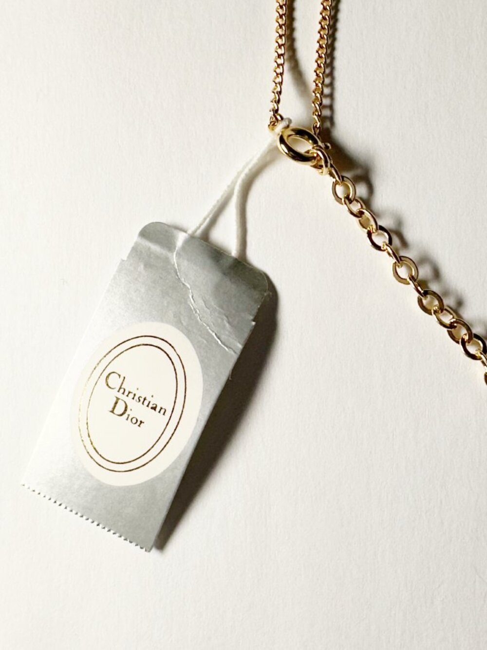 Vintage Christian Dior CD Logo Pendant Necklace Signed NOS Gold Tone - Picture 8 of 8